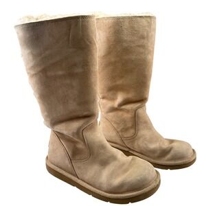 UGG Tall Shearling-Lined Suede Boots in Light Taupe